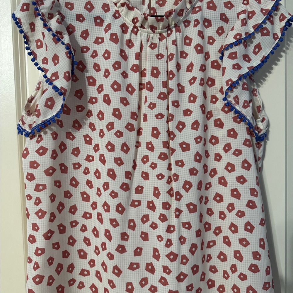 THML Red and White Floral Blouse with Ruffle Sleeves